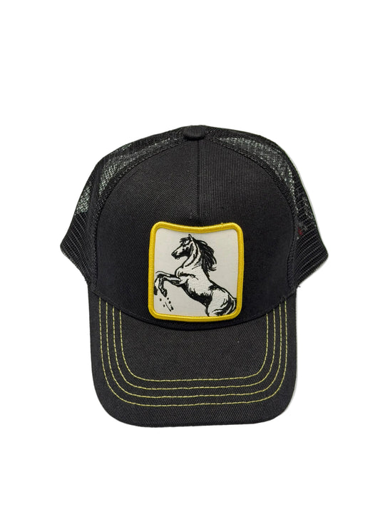 EL GENERAL Horse Mesh Cap, Black & Yellow