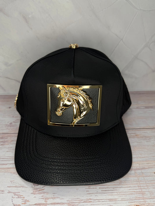 Golden Horse Black Snapback Cap