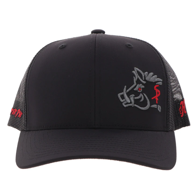 HOOEY Sniper Pig Embroidered Cap, Black With Red