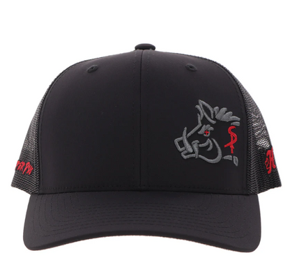 HOOEY Sniper Pig Embroidered Cap, Black With Red