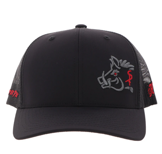 HOOEY Sniper Pig Embroidered Cap, Black With Red
