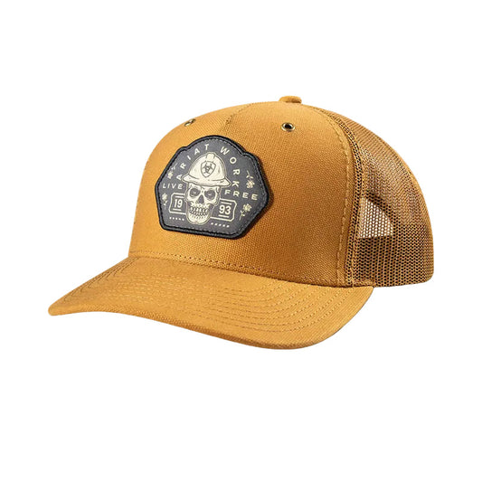 ARIAT Skull Patch Snapback Cap, Tan