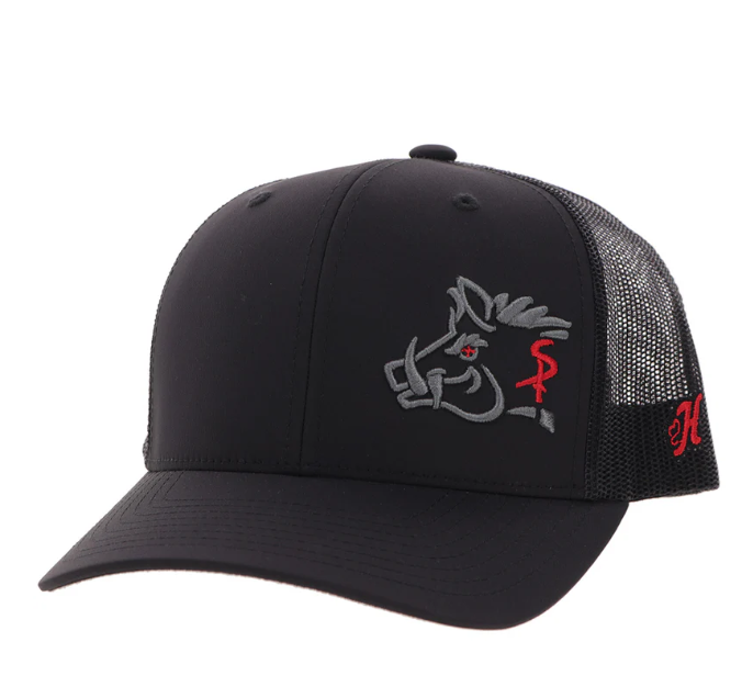 HOOEY Sniper Pig Embroidered Cap, Black With Red
