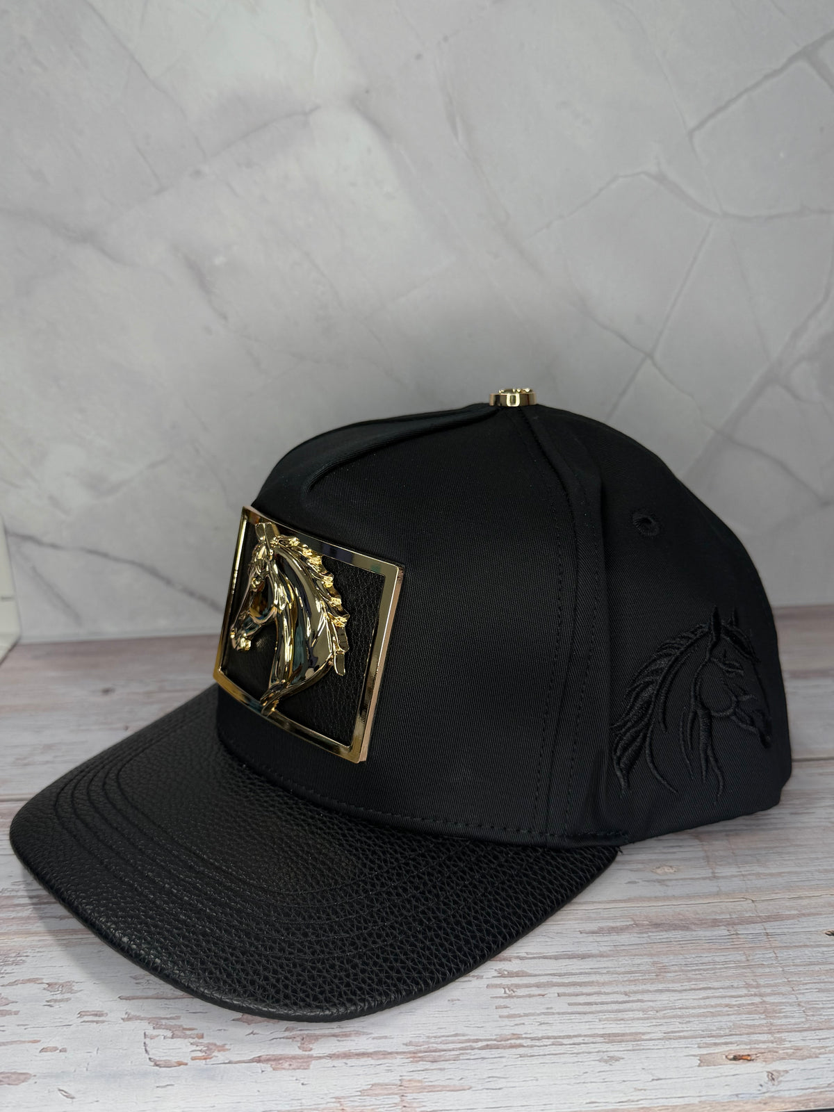 Golden Horse Black Snapback Cap