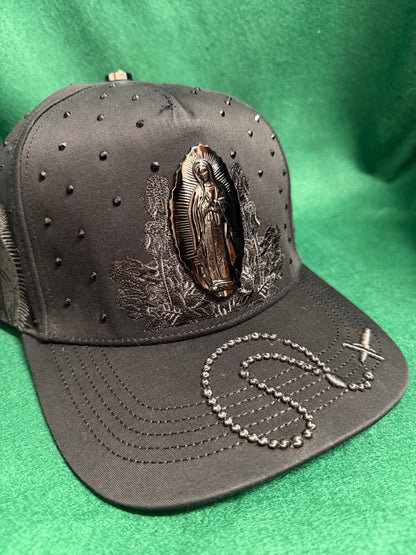 Lamasini Black Rhinestone Virgen de Guadalupe Snapback Cap