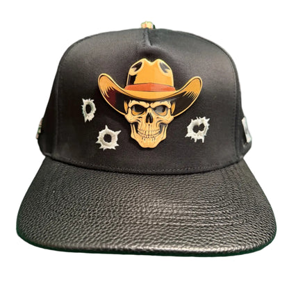Lamasini Black Skull Cowboy Snapback Cap