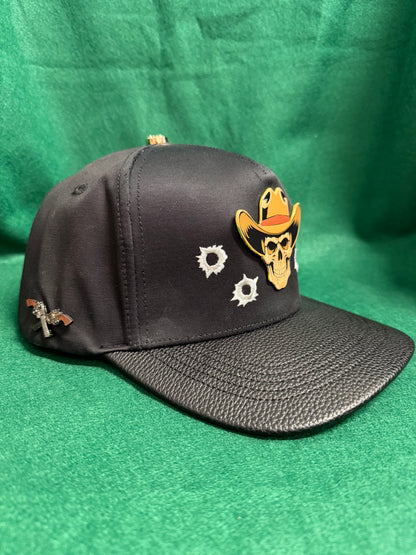 Lamasini Black Skull Cowboy Snapback Cap