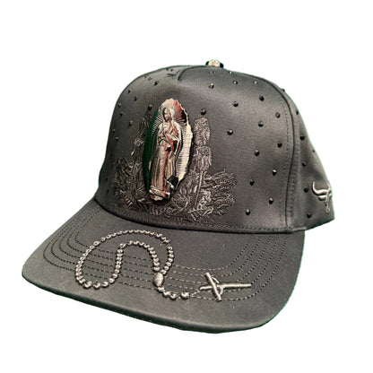 Lamasini Black Rhinestone Virgen de Guadalupe Snapback Cap