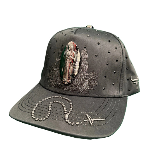 Lamasini Black Rhinestone Virgen de Guadalupe Snapback Cap