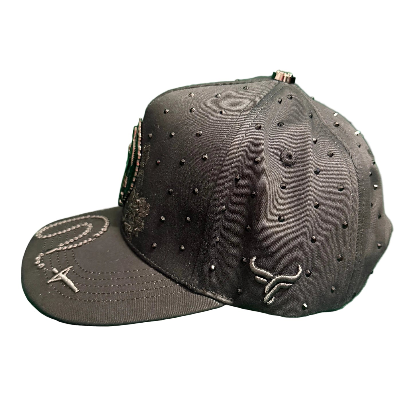 Lamasini Black Rhinestone Virgen de Guadalupe Snapback Cap