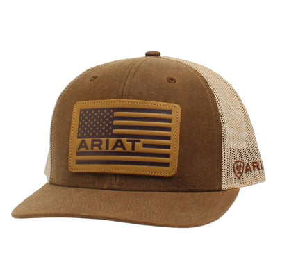 ARIAT USA Flag Leather Patch Cap, Brown