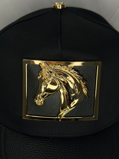 Golden Horse Black Snapback Cap