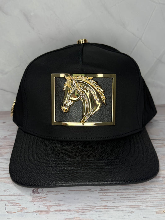 Golden Horse Black Snapback Cap
