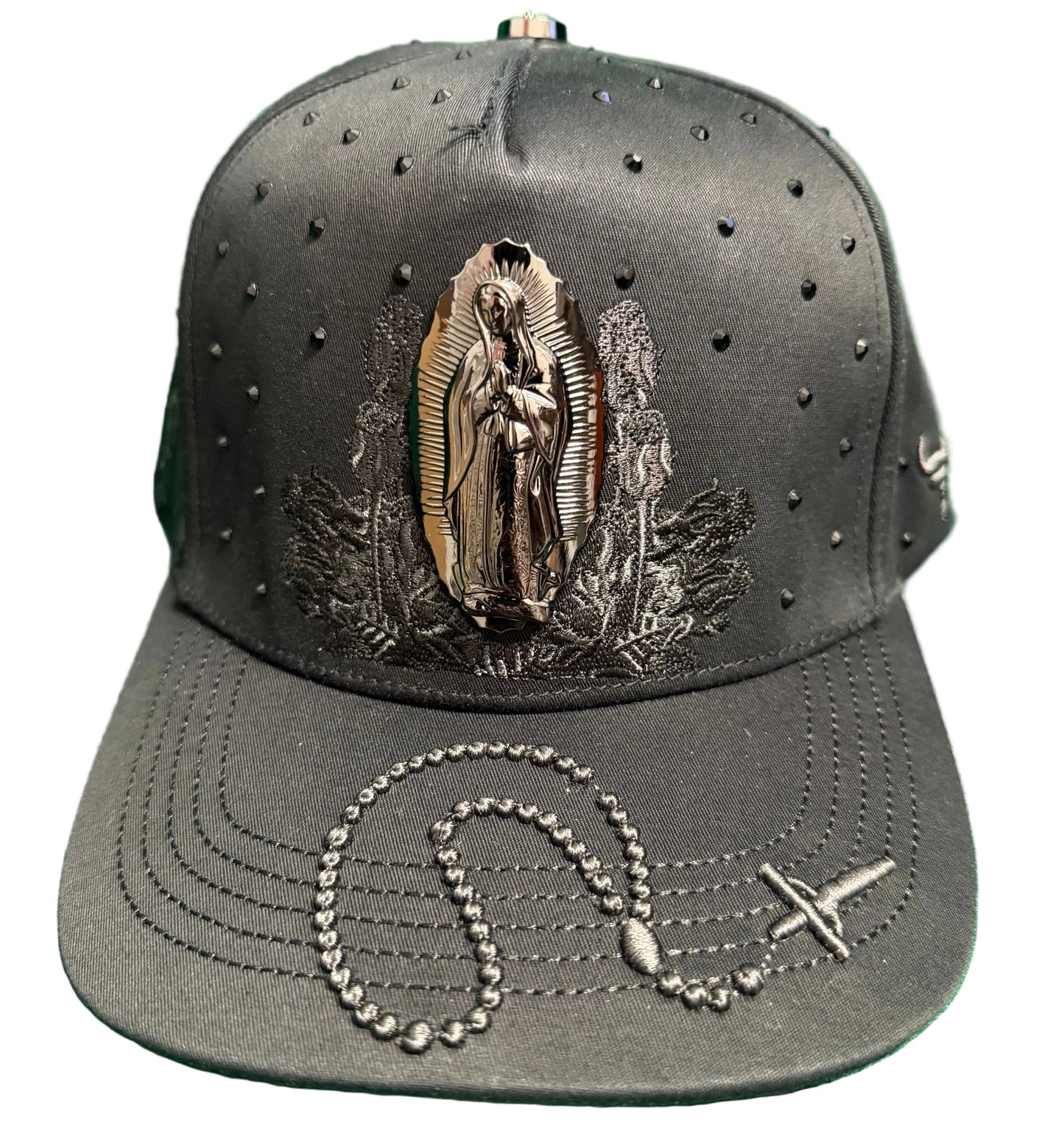 Lamasini Black Rhinestone Virgen de Guadalupe Snapback Cap