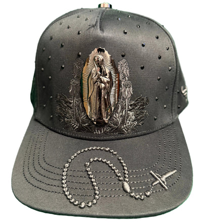 Lamasini Black Rhinestone Virgen de Guadalupe Snapback Cap