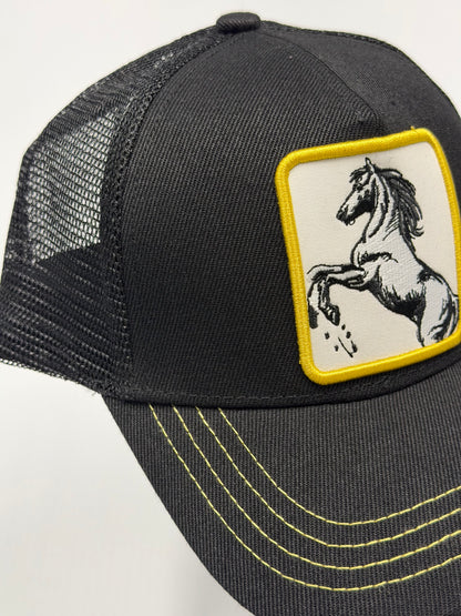 EL GENERAL Horse Mesh Cap, Black & Yellow