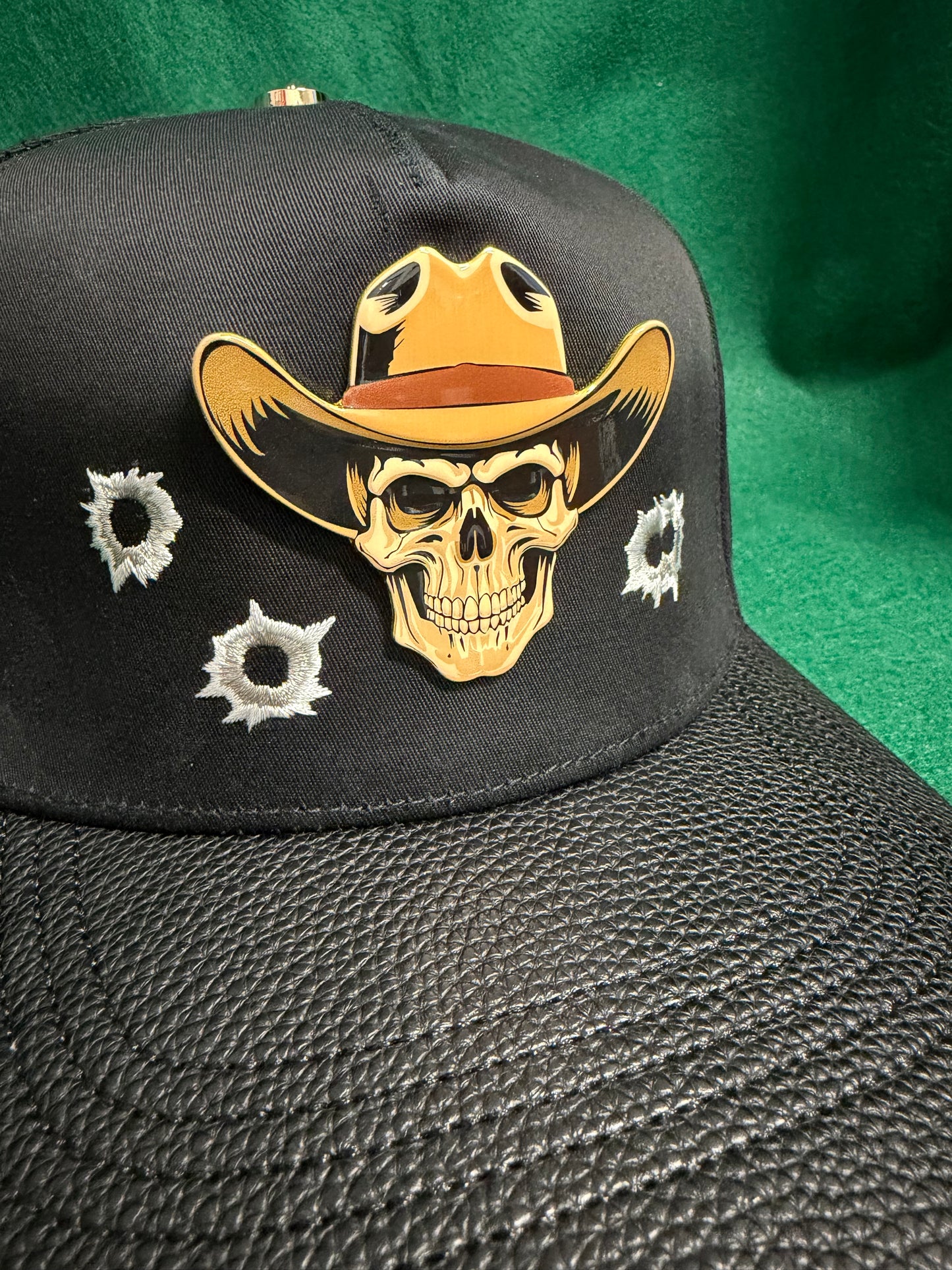 Lamasini Black Skull Cowboy Snapback Cap