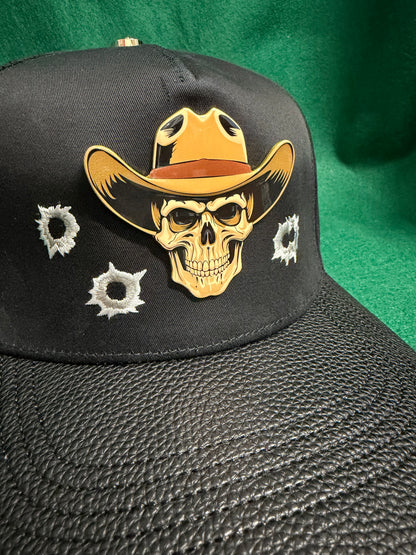 Lamasini Black Skull Cowboy Snapback Cap