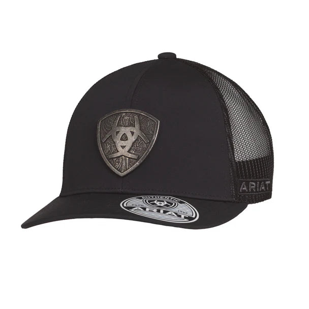 ARIAT Metal Shield Patch Snapback Cap, Black