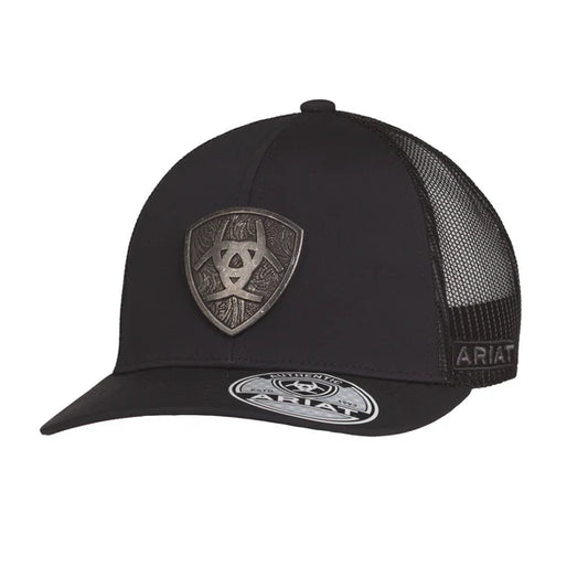 ARIAT Metal Shield Patch Snapback Cap, Black
