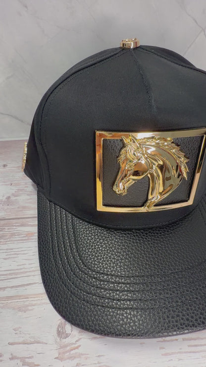 Golden Horse Black Snapback Cap